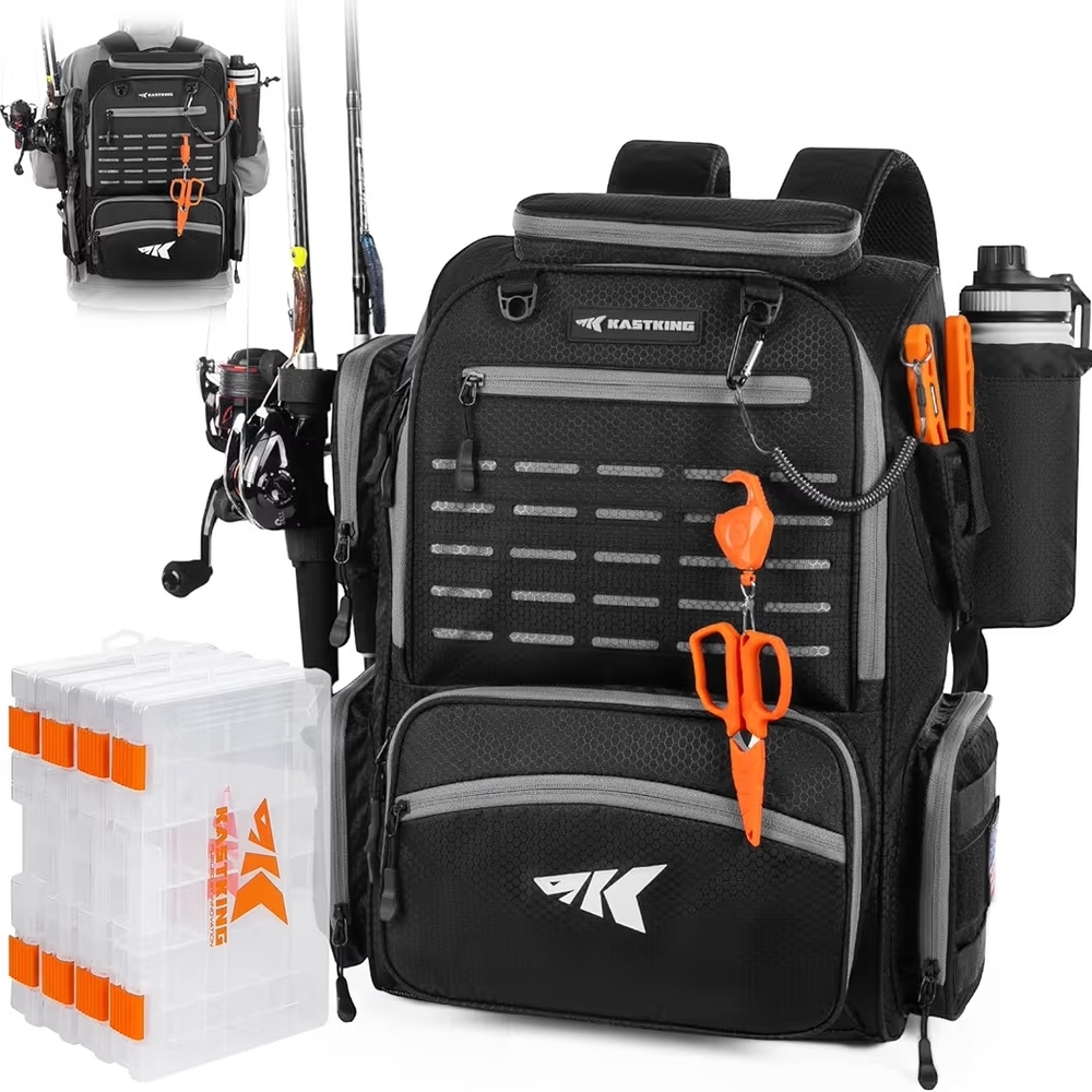 Black and Orange Fishing Tackle Backpack